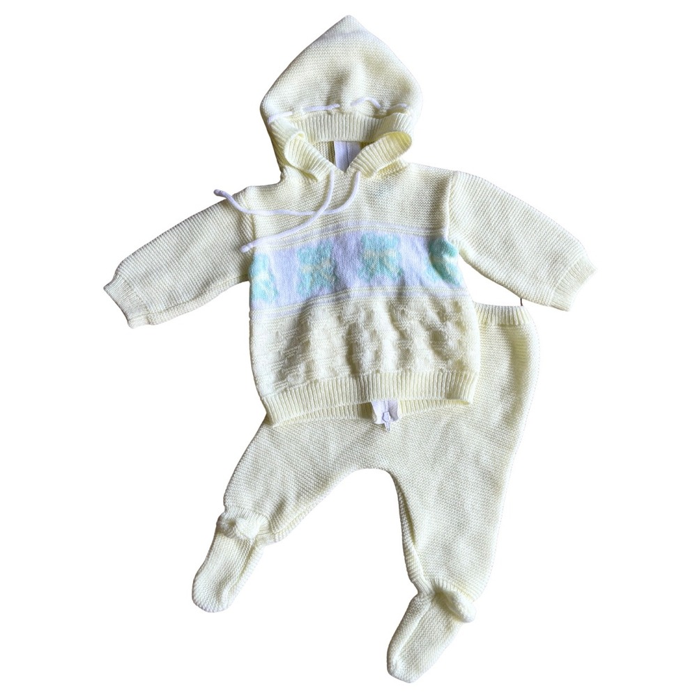 VTG First Impressions Infants Wear Yellow Green Teddy Bear Baby Knit Outfit